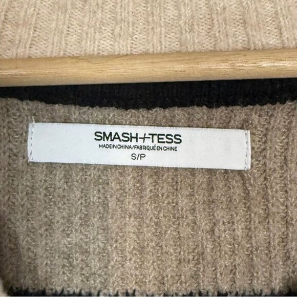 Smash + Tess Sleeveless Knit Sweater Vest Size S/P Black Beige Stripe Trim - Picture 4 of 6